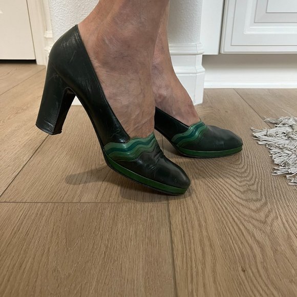 Vintage  Mishelle of Roma Green leather pumps - Picture 5 of 11